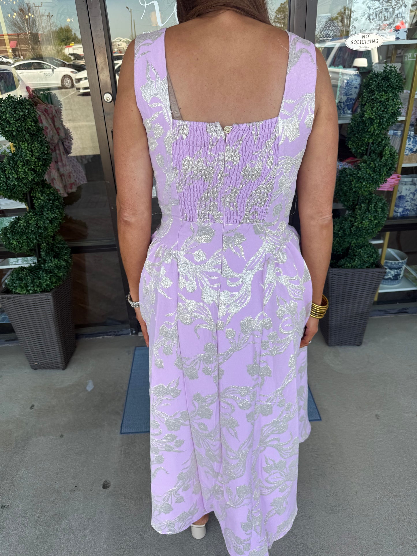 Pink Jacquard Midi Dress