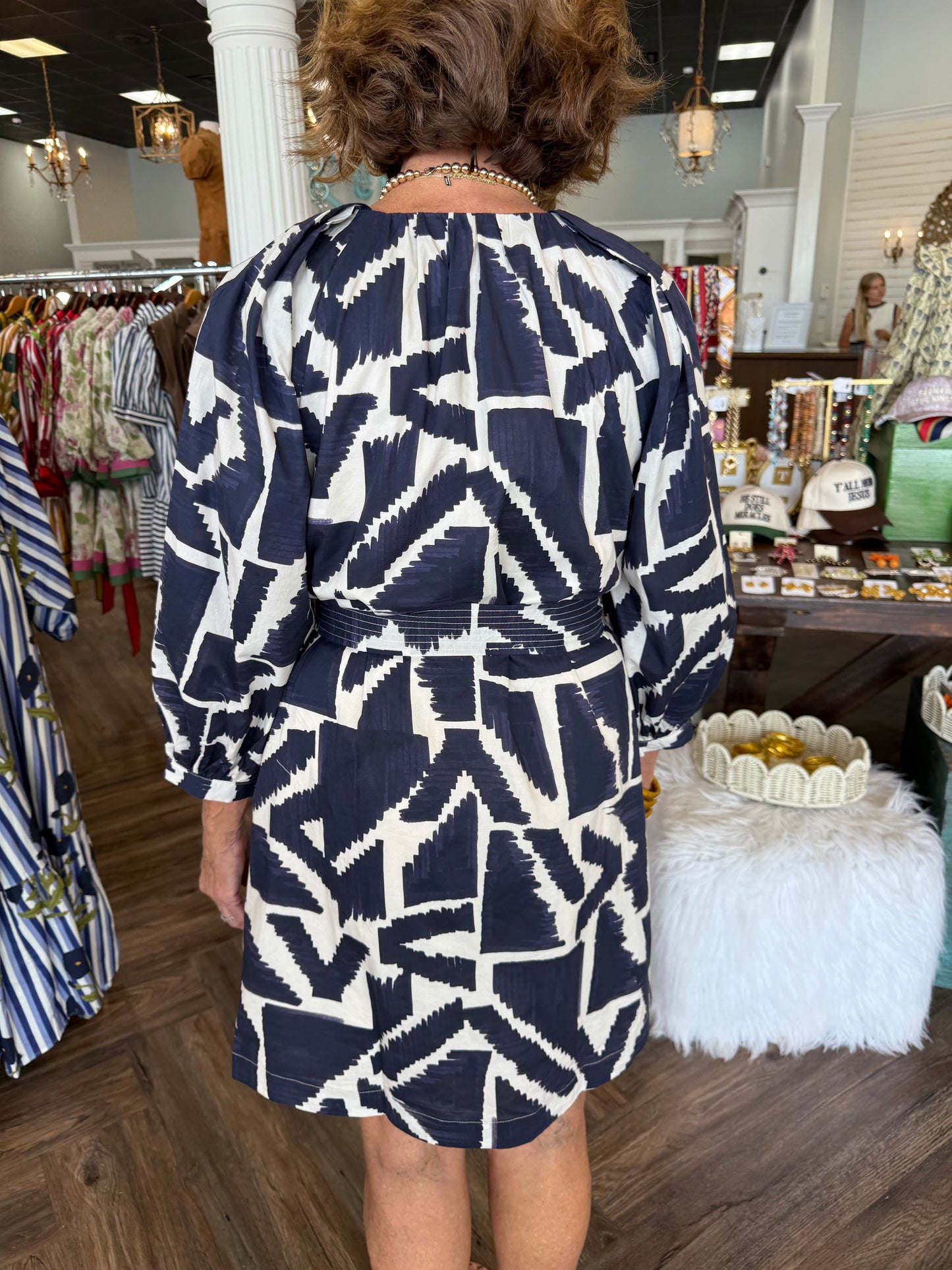Geometric Zipper Dress: Navy
