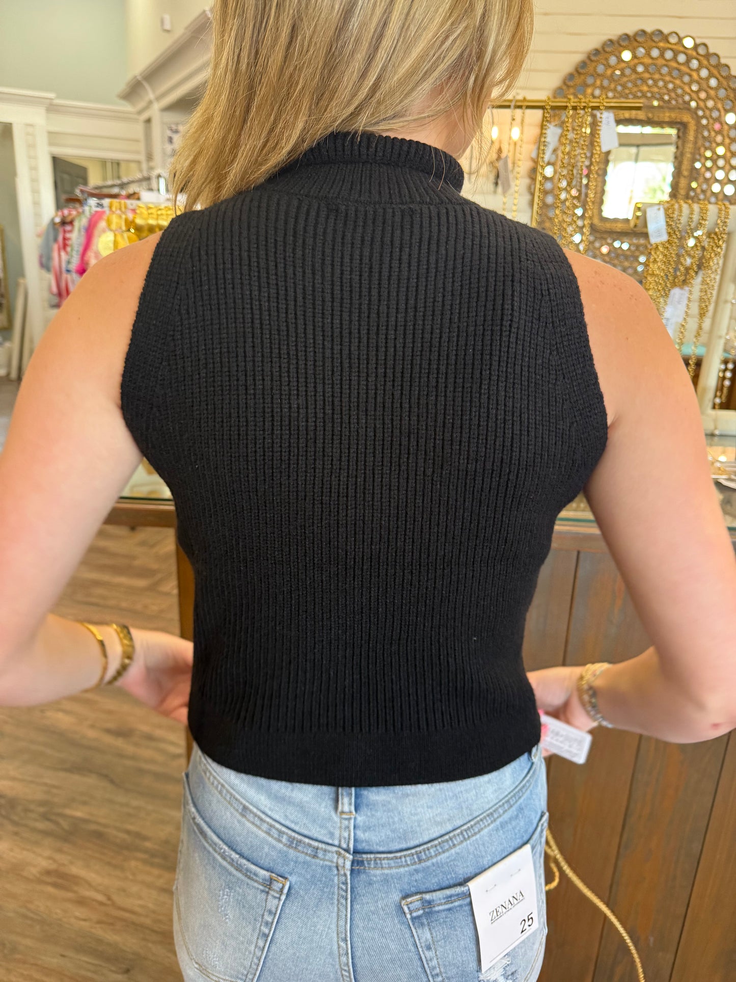 Mock Sweater Top: Black