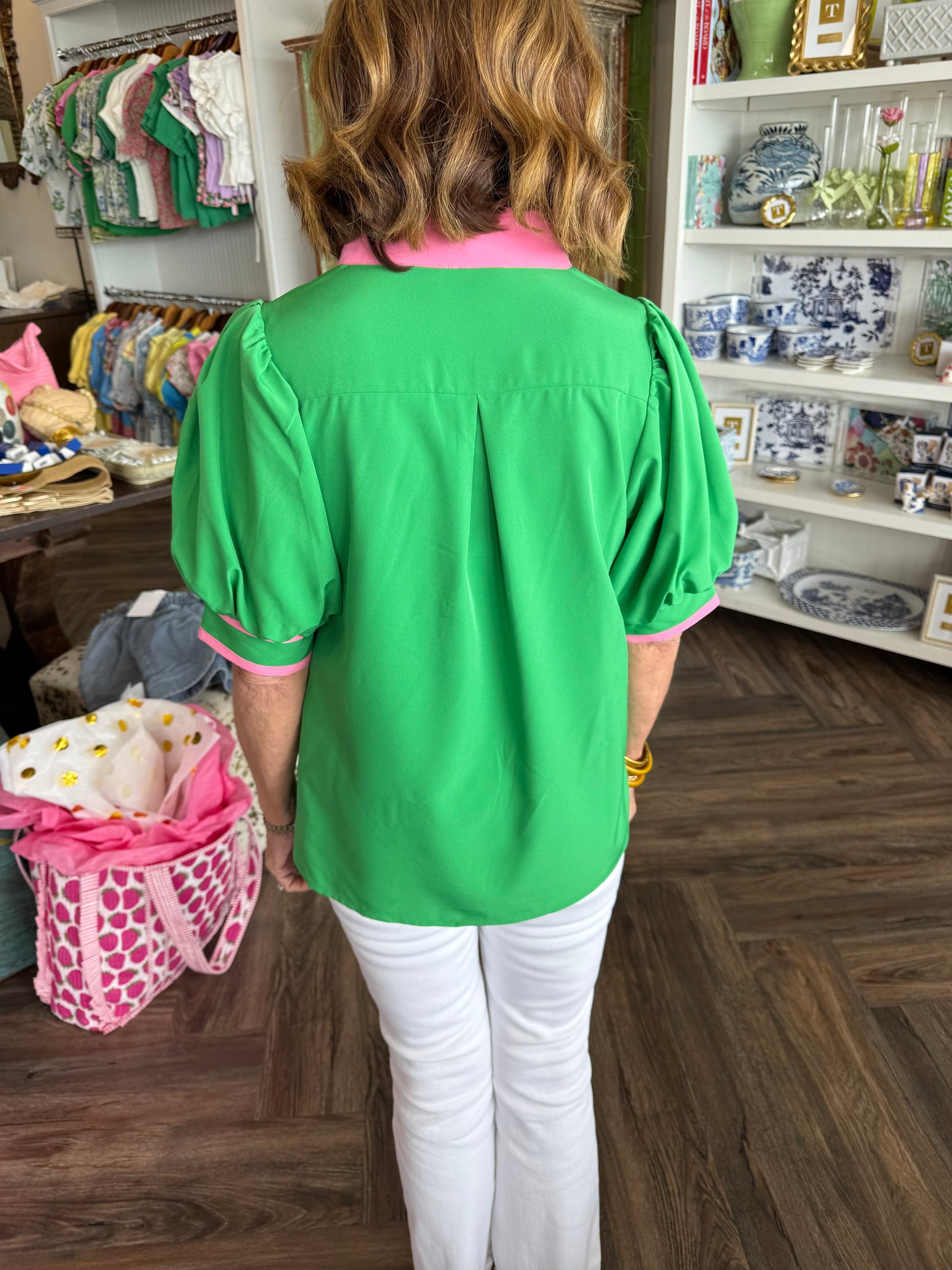 Pink Trim Top: Green