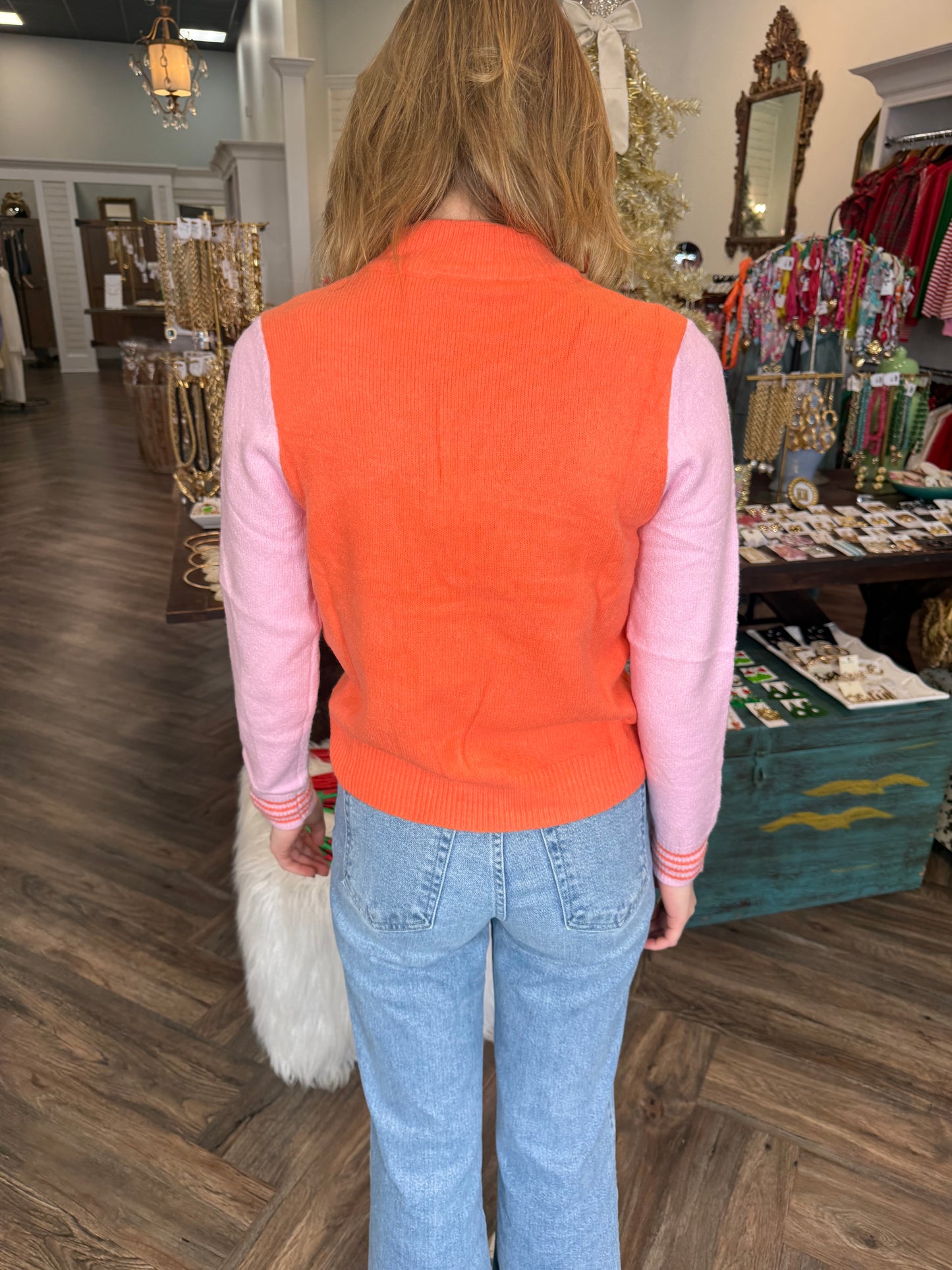 Orange & Pink Color Block Sweater