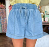 Pull On Smocked Shorts: Lt Denim