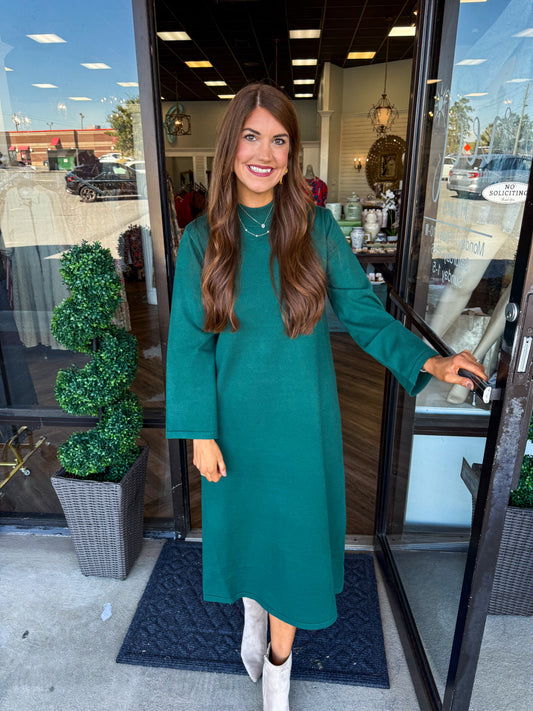 Solid Mockneck Midi Dress: Forest