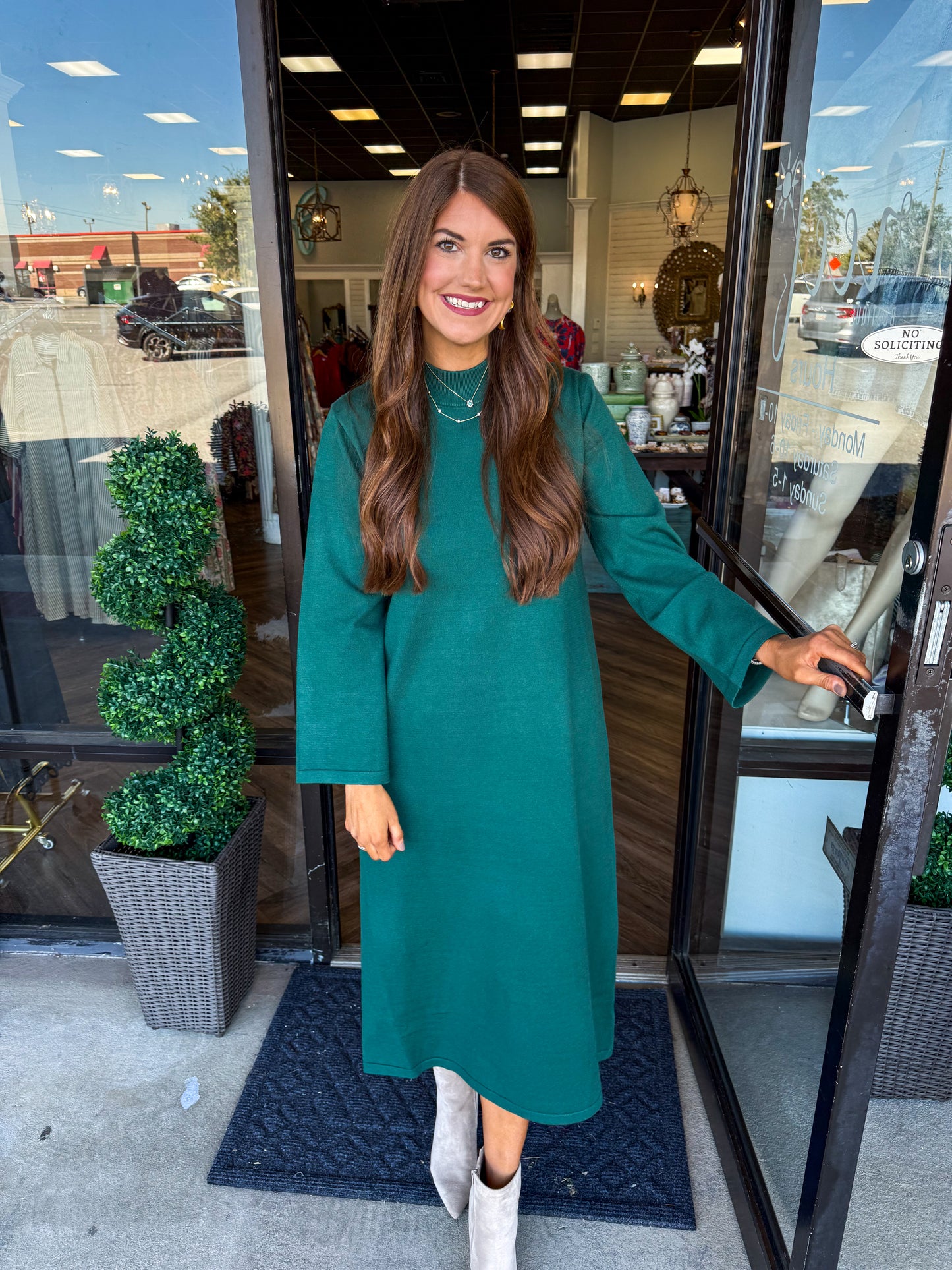 Solid Mockneck Midi Dress: Forest