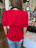 Pleated Waist Top- Red