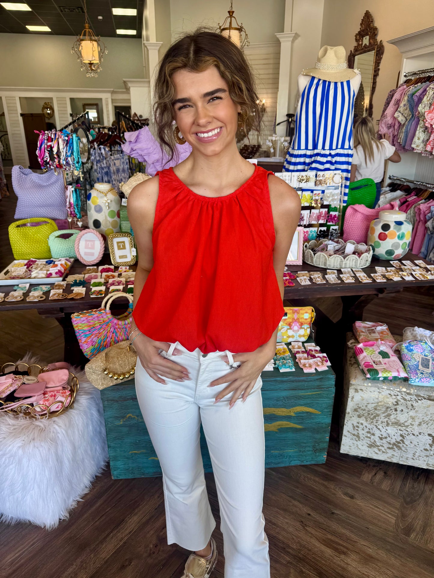 Bubble Hem Tank: Tomato