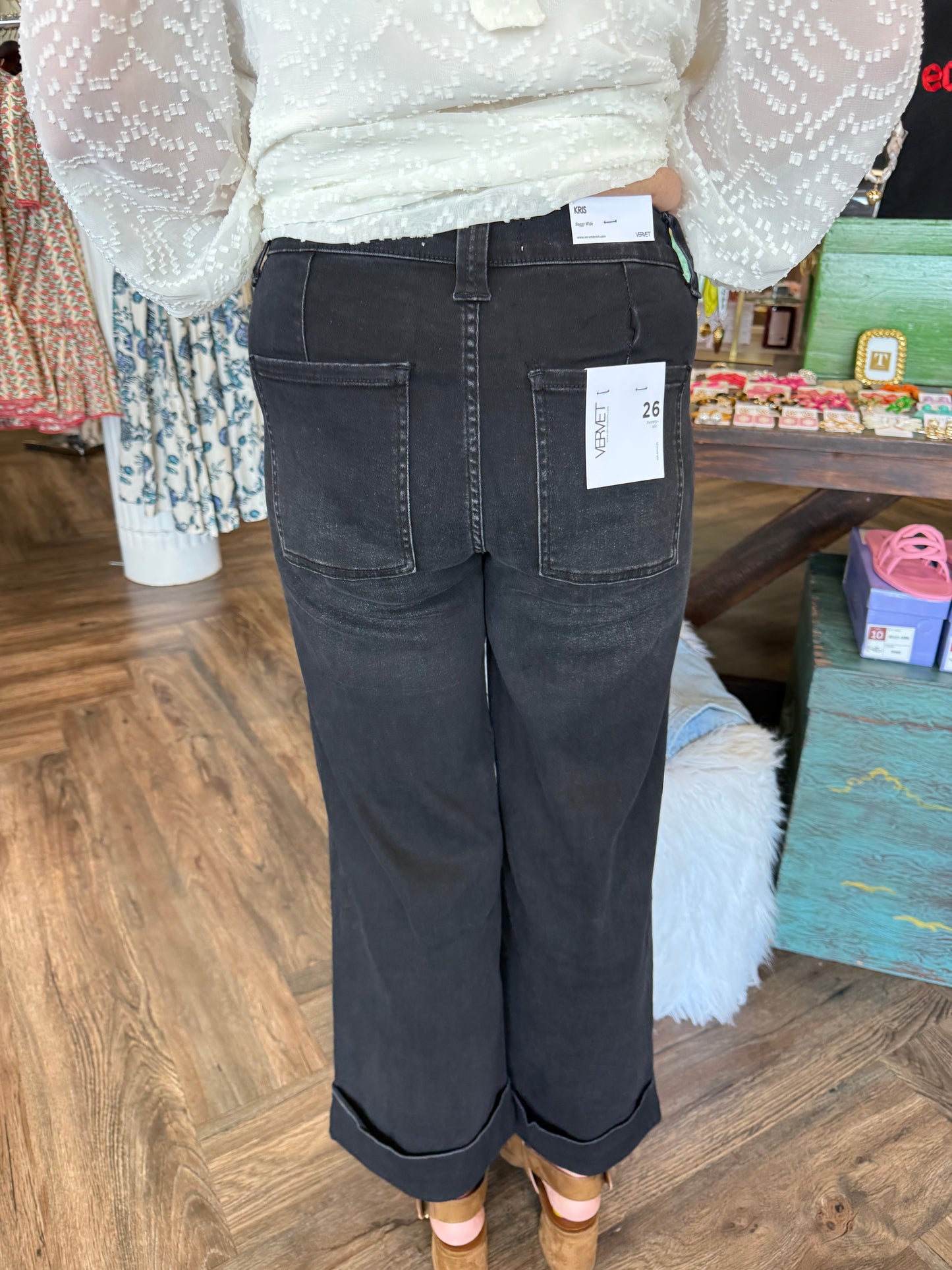 Vervet Jeans: Black Cuffed Smock Denim