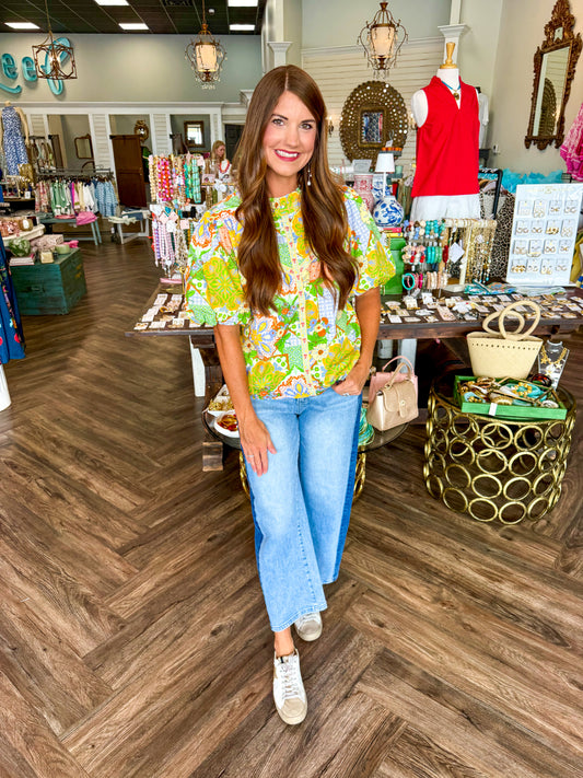 Bev Bold Paisley Top: Sage