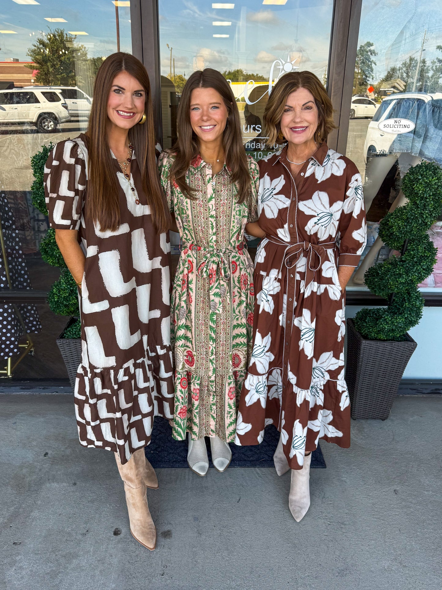 Brown and White Midi Dress