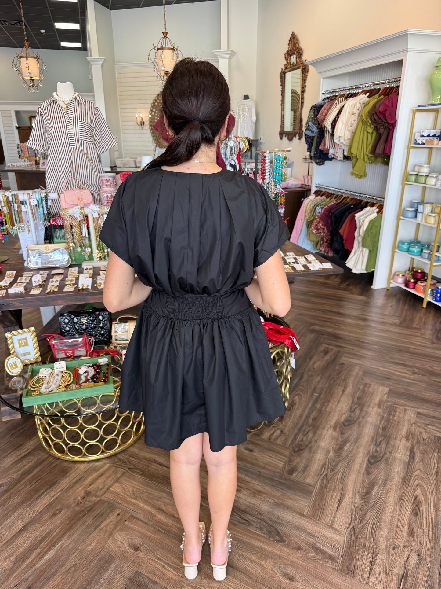 Structured Pleat Dress: Black