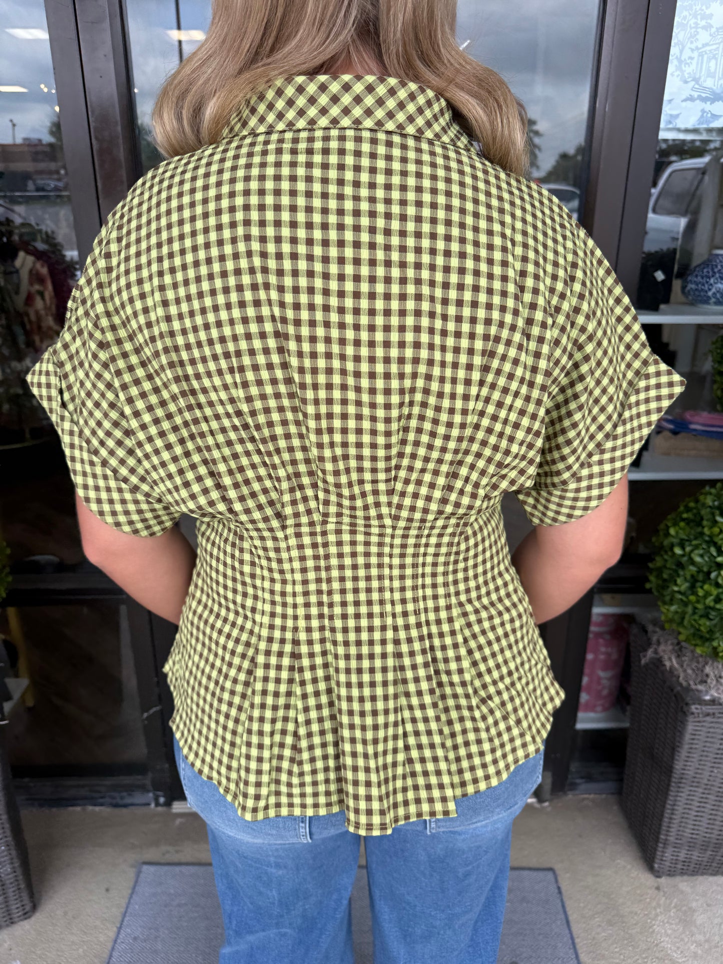 Fall Plaid Peplum Top: Green