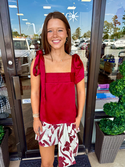 Satin Bow Tank: Burgandy