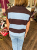 Blue and Brown Short Sleeve Sweater