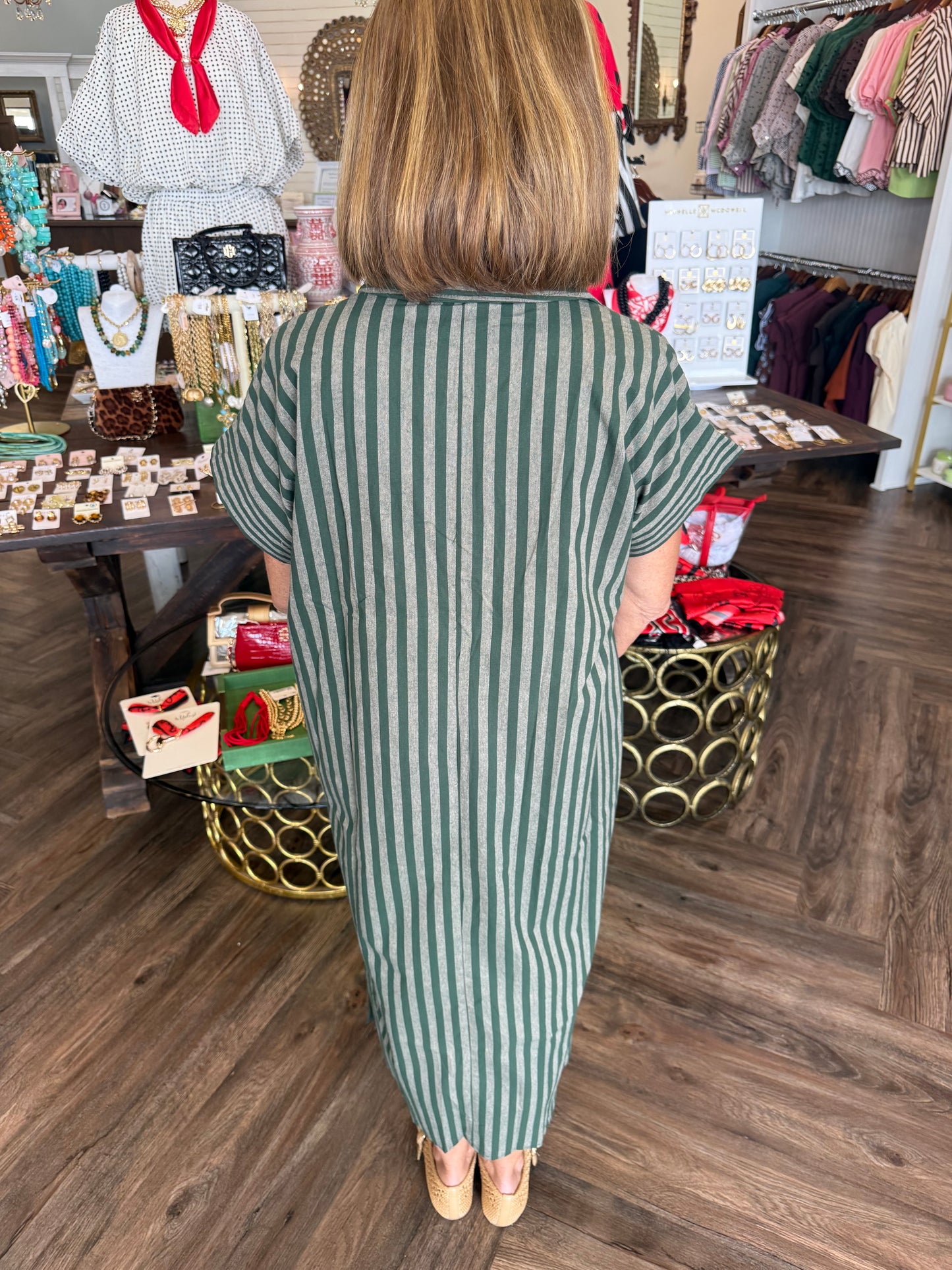 Two Tone Hunter Green Midi Dress