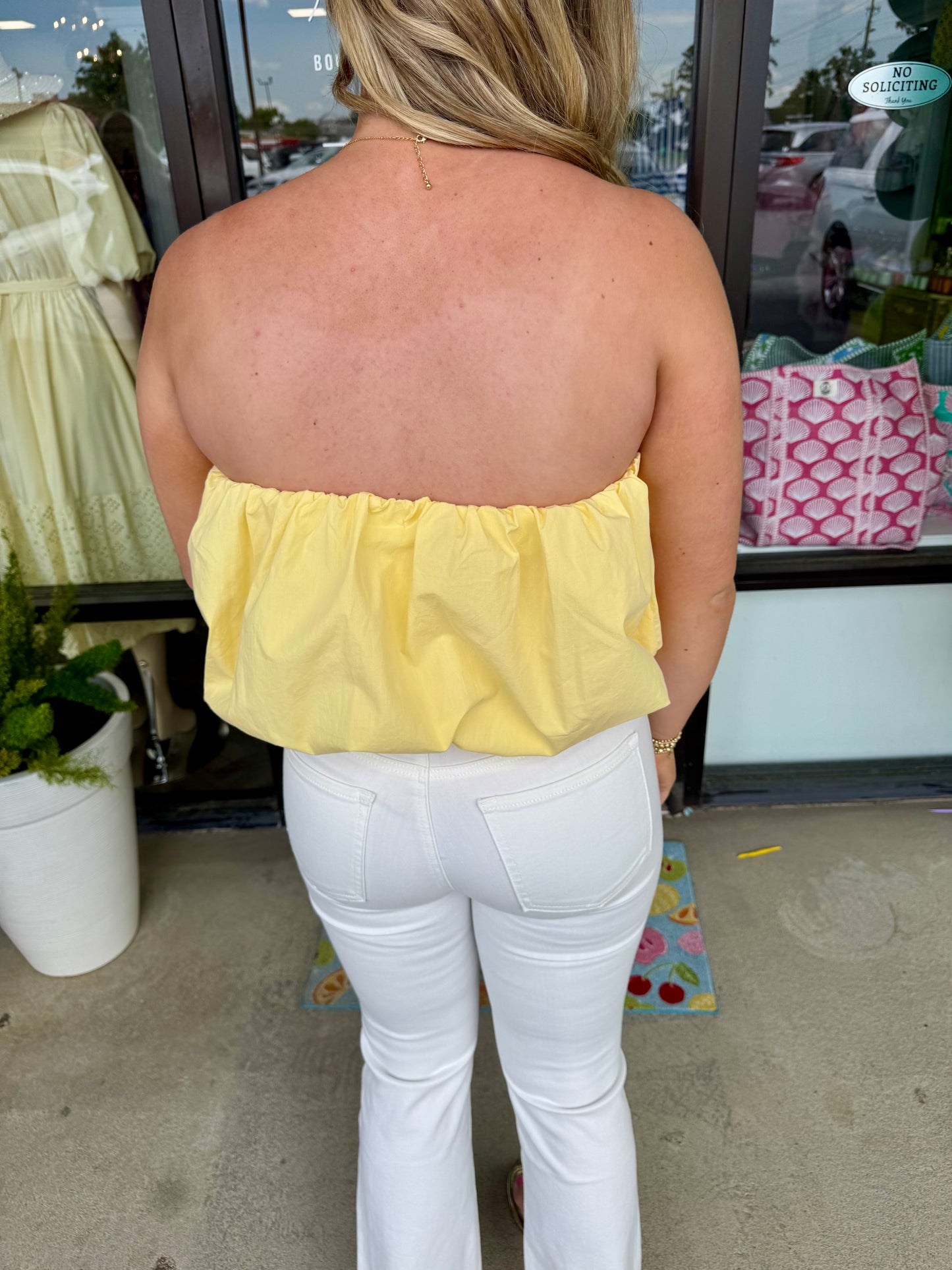 Linen Strapless Bubble Top: Yellow