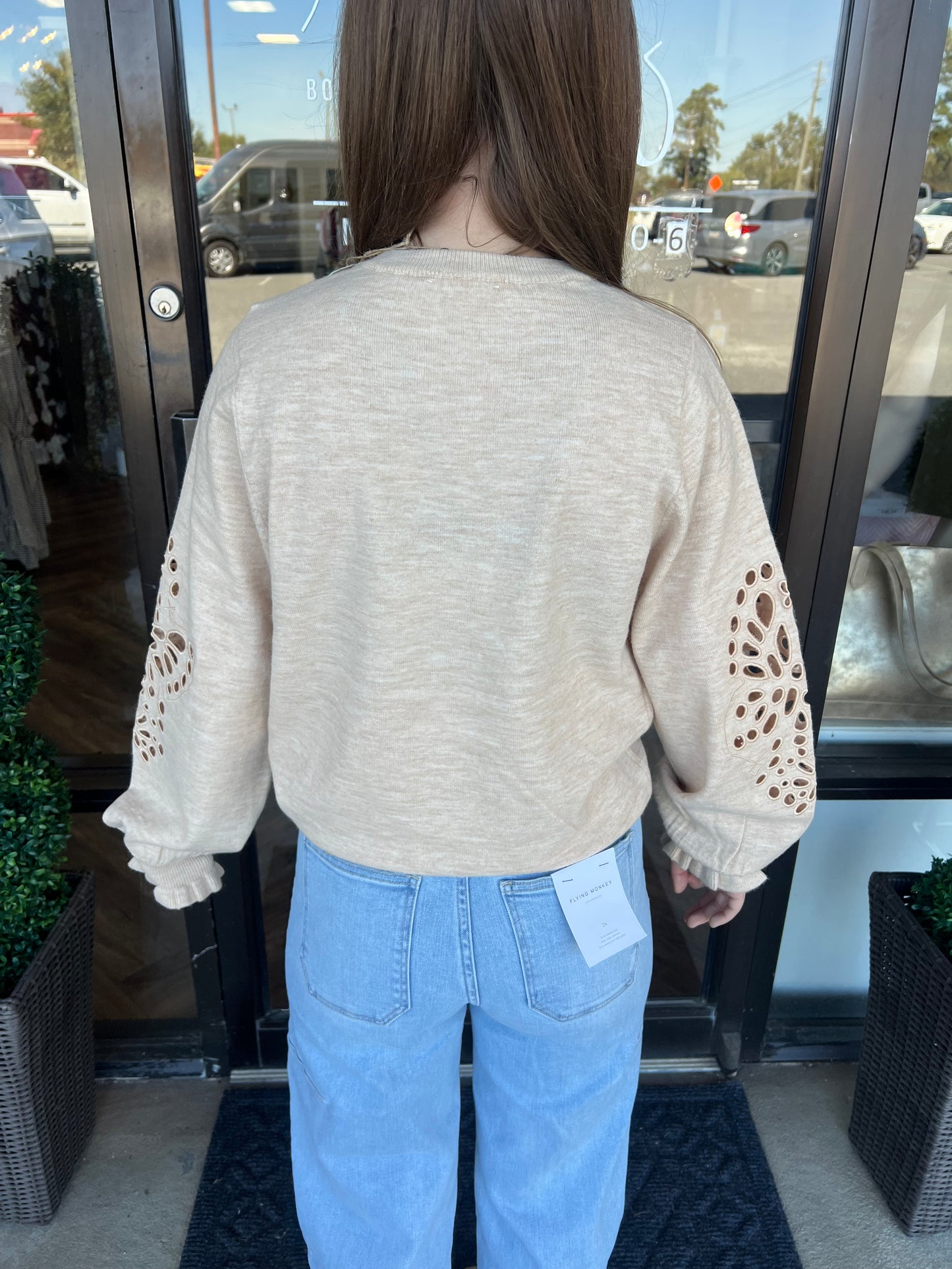 Embroidered Sleeved Oatmeal Sweater