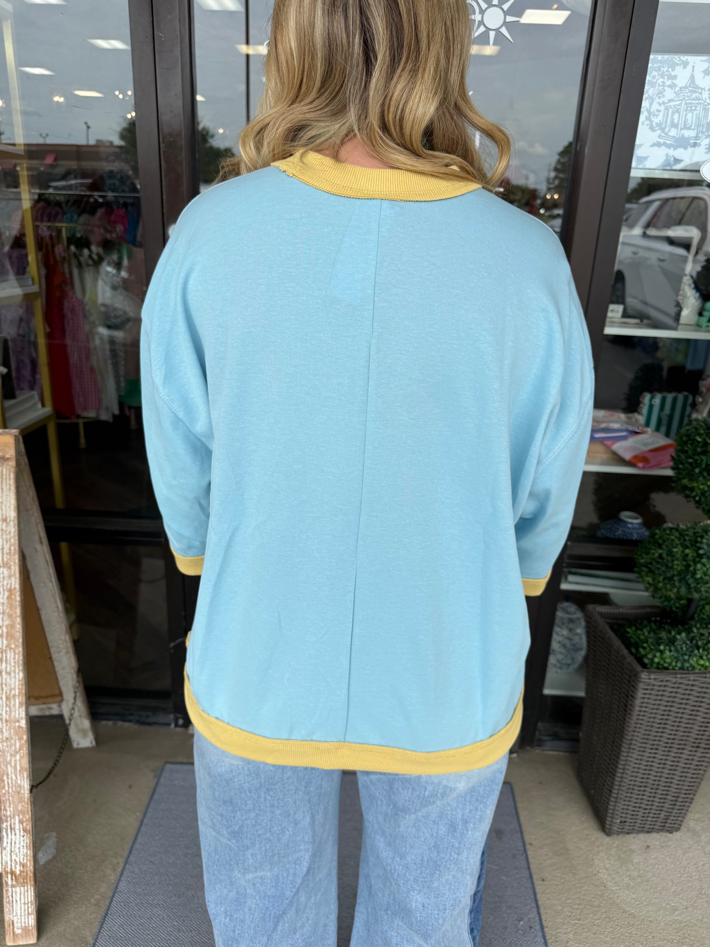 Oversized Colorblock Top: Blue