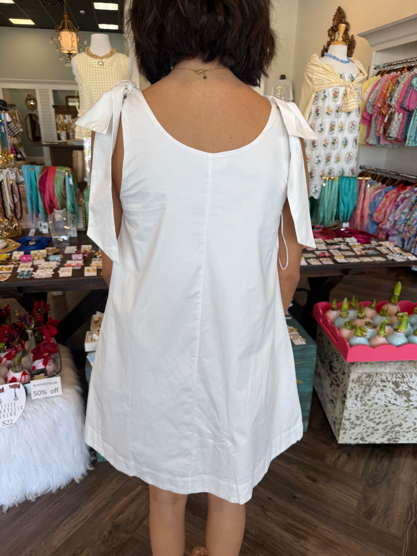 Shoulder Tie White Dress