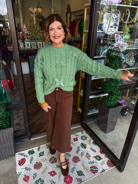Bow Cozy Sweater: Sage