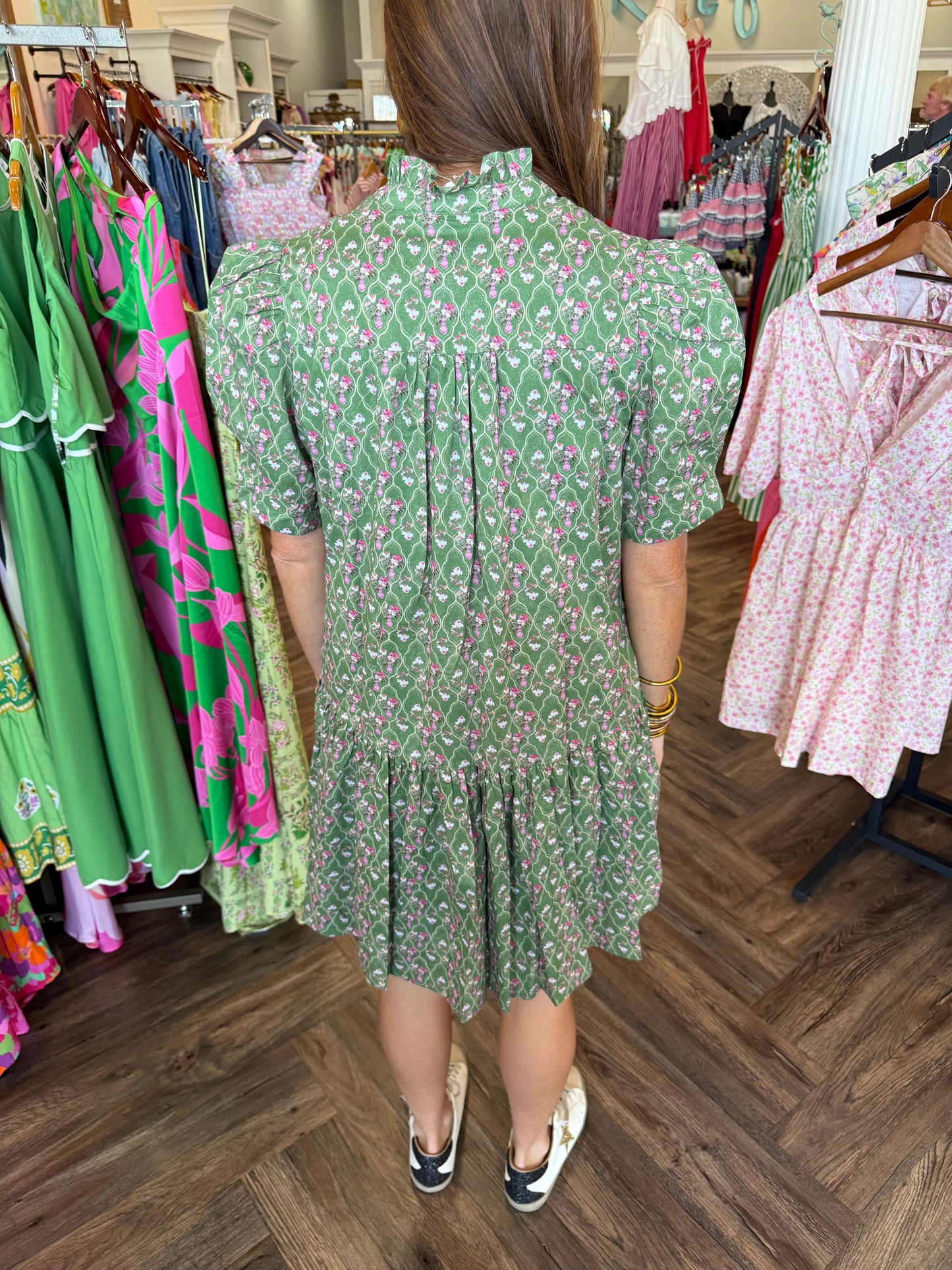 Olive Stripe Flower Dress