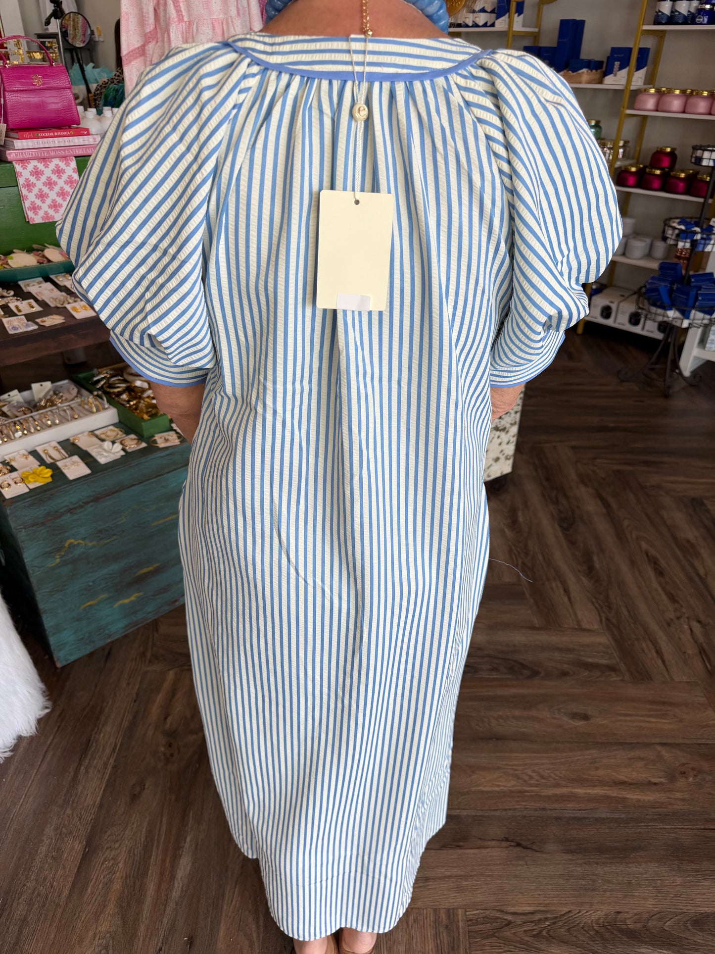 Bouquet Patch Dress: Blue