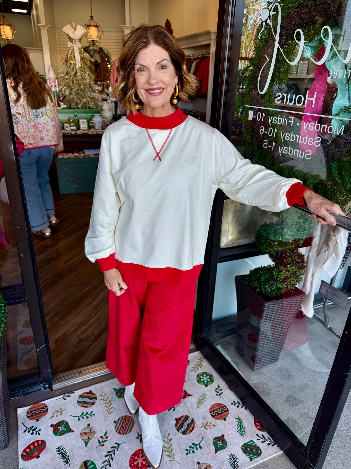 Wide Leg Corduroy Pants: Red