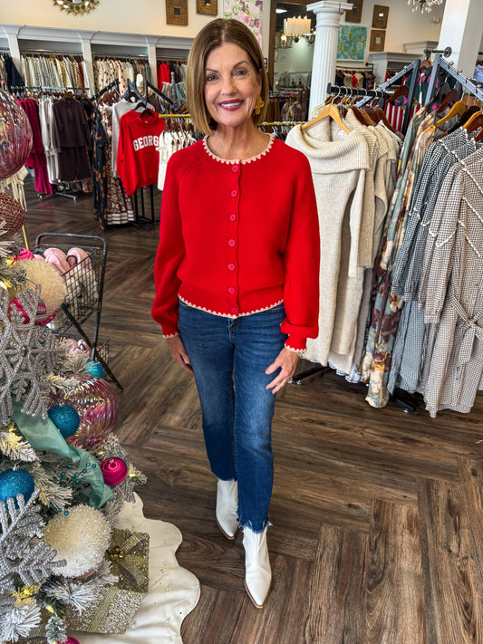 Red Stitch Cardigan Sweater