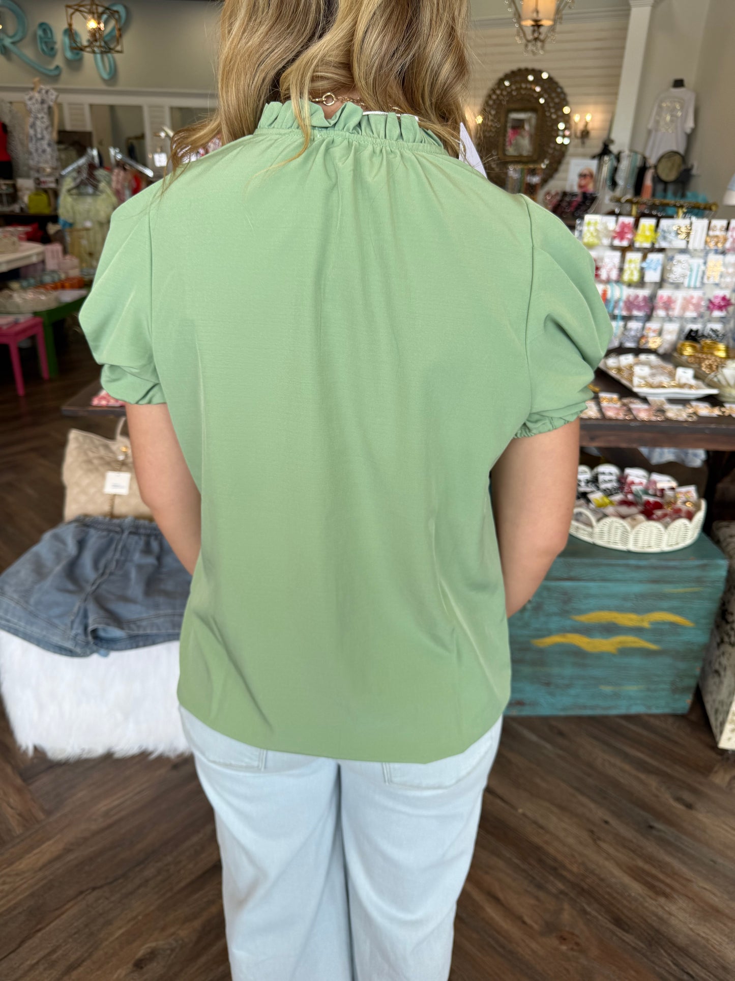 Mary Square Lainey Top: Basil