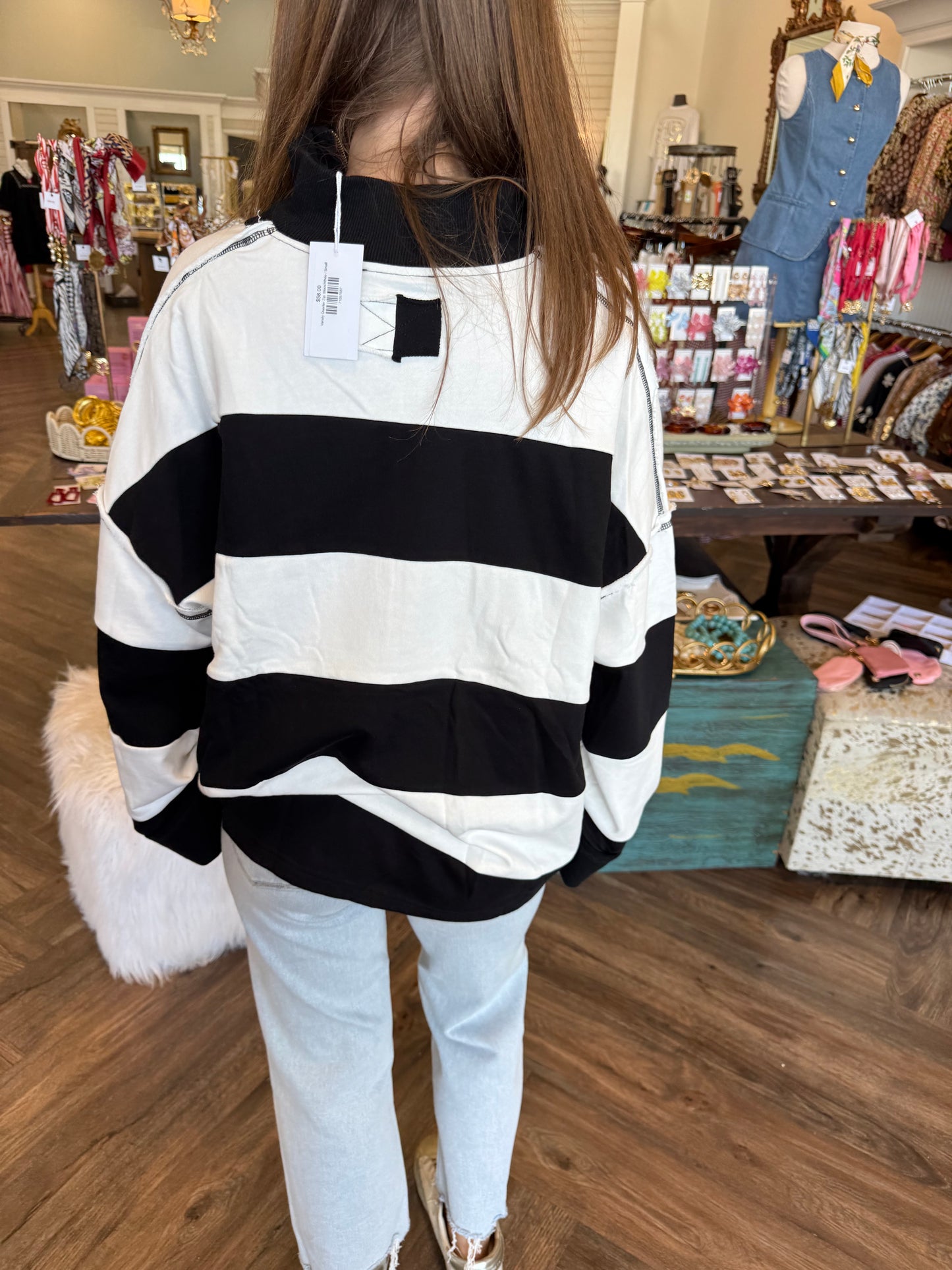 Varsity Quarter Zip: Black/White