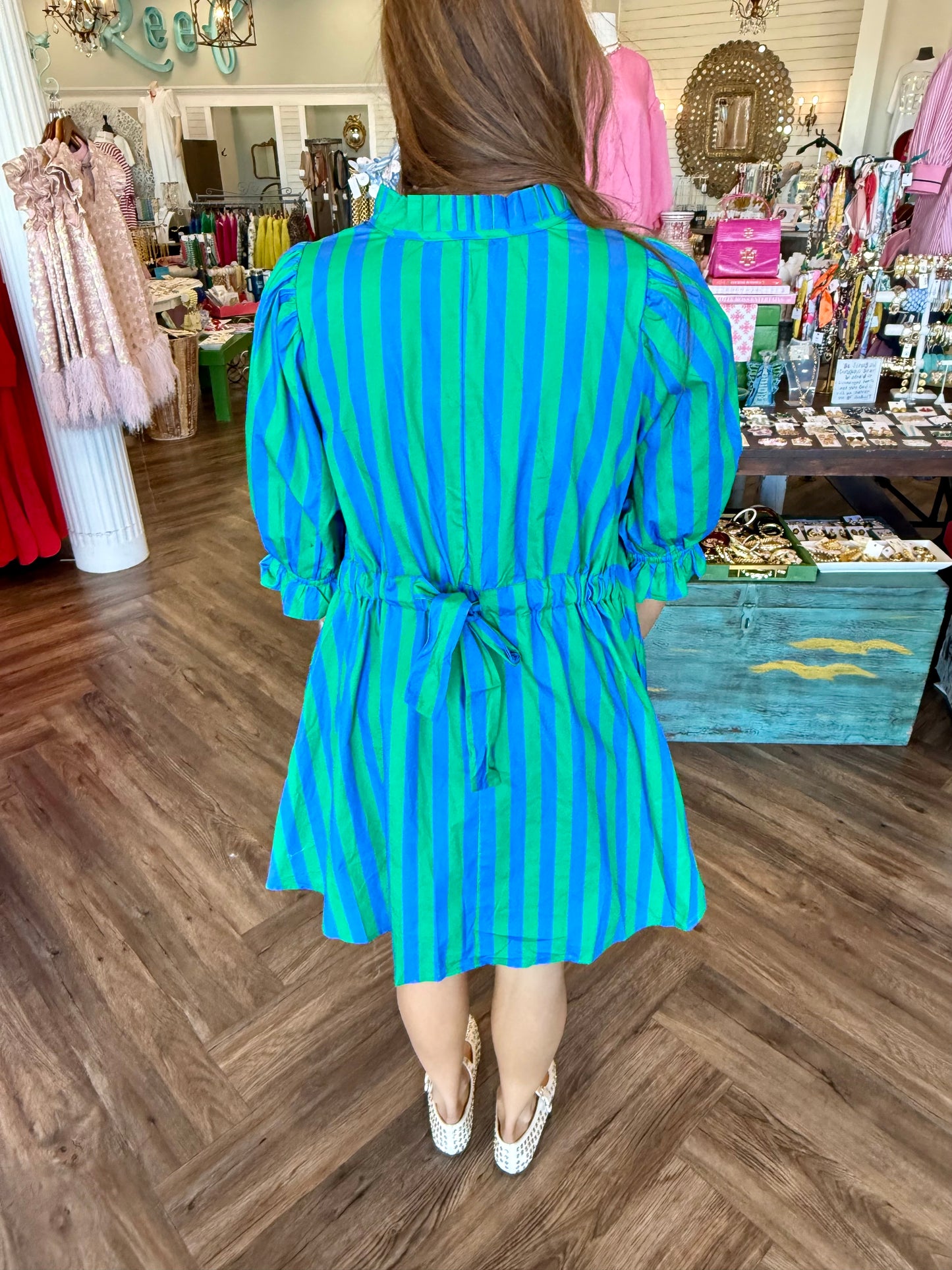 Blue/Green Stripe Collar Dress