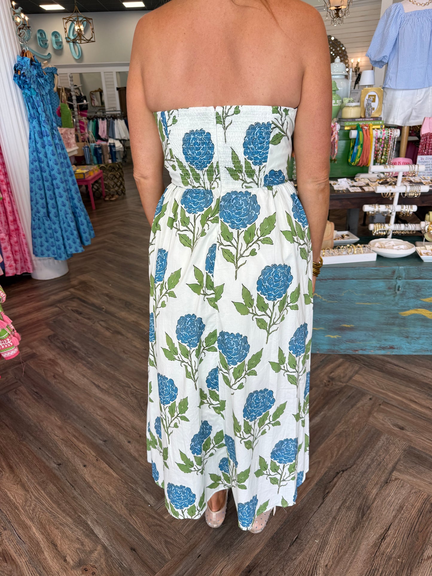 Hydrangea Strapless Midi Dress