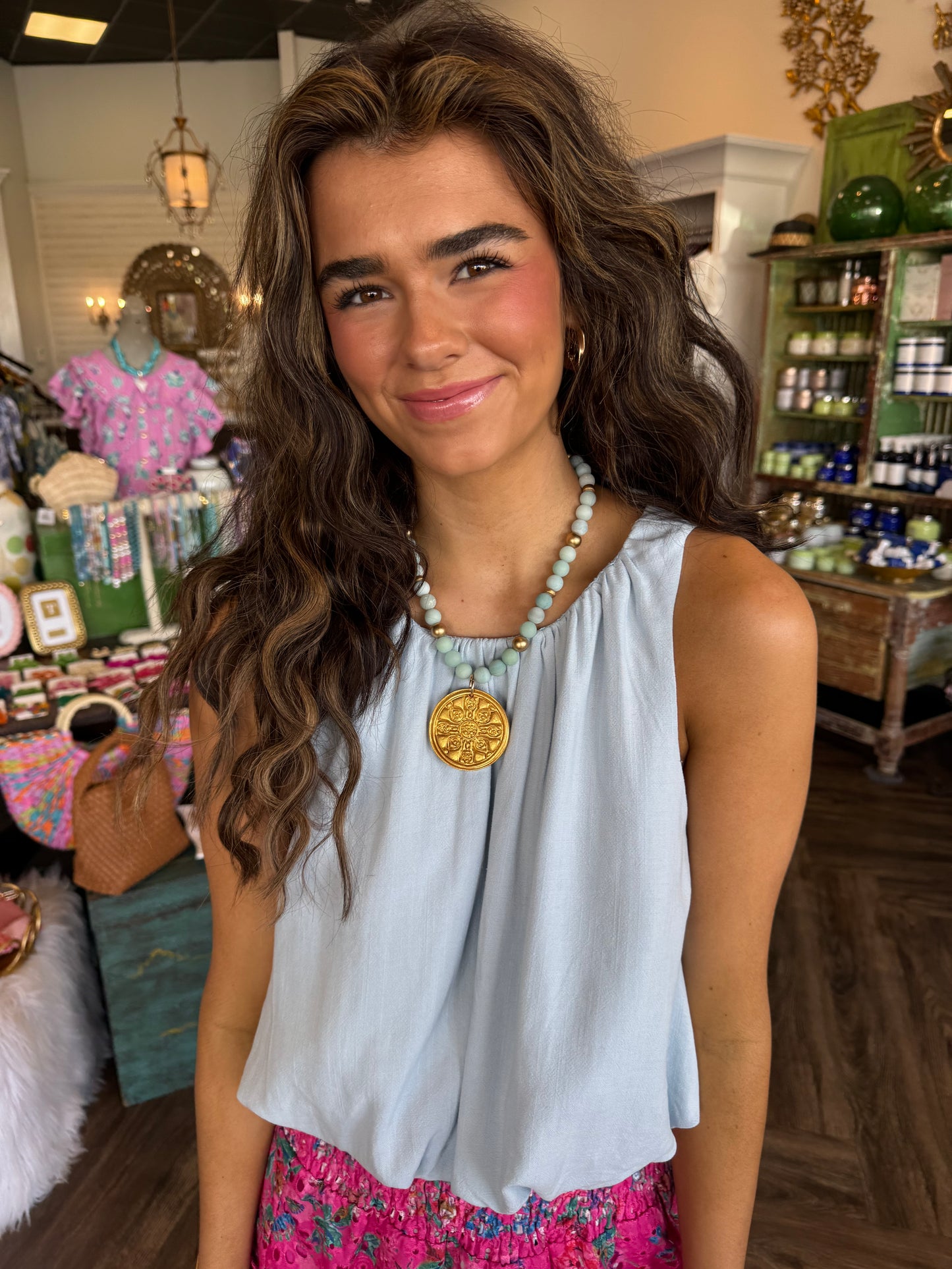 Blue African Glass Hidden Necklace: Kait Cross