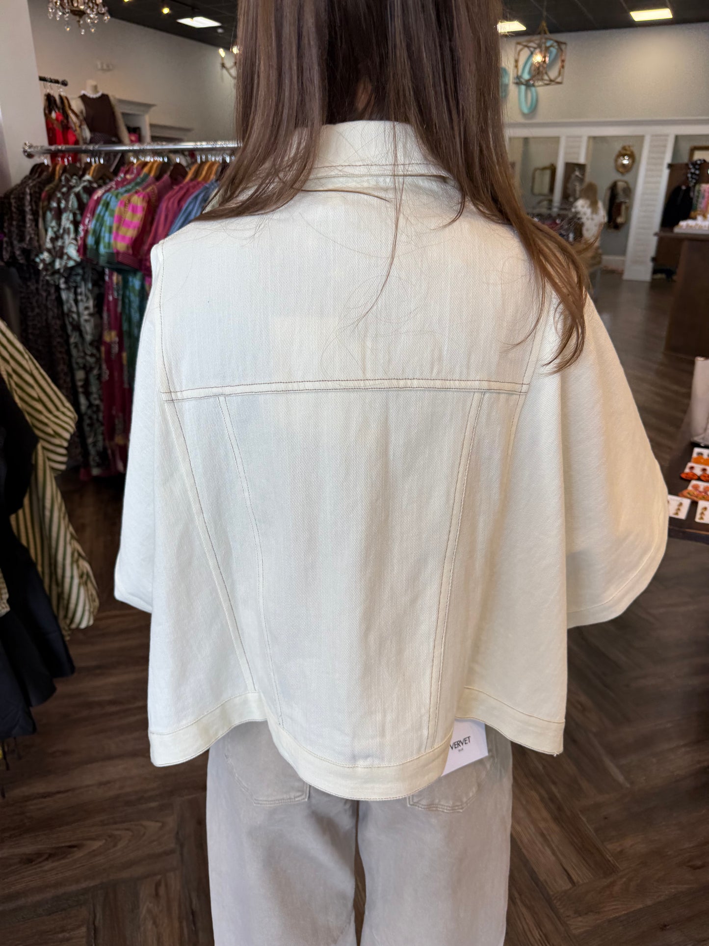 Ecru Denim Cape Jacket