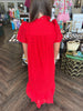 Red Eyelet Midi Dress