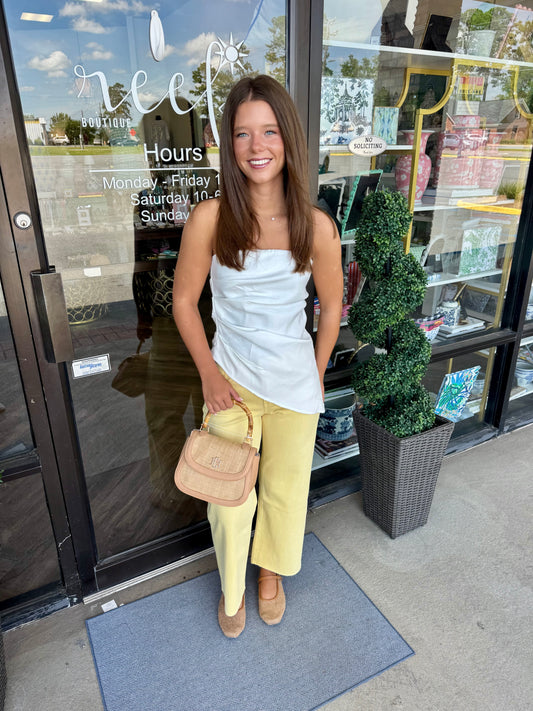 White Ruched Asymmetric Top