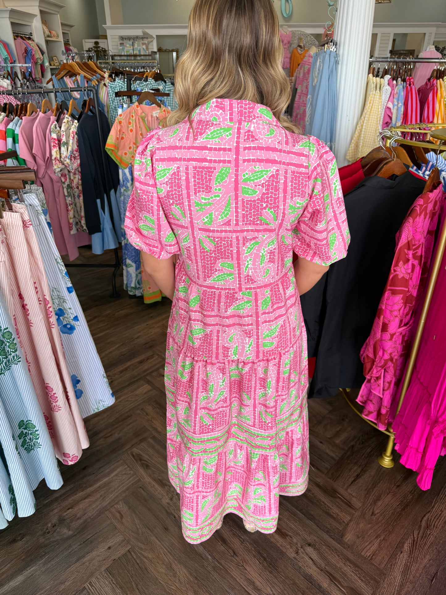 Mary Square Eloise Dress: Trellis Tiles