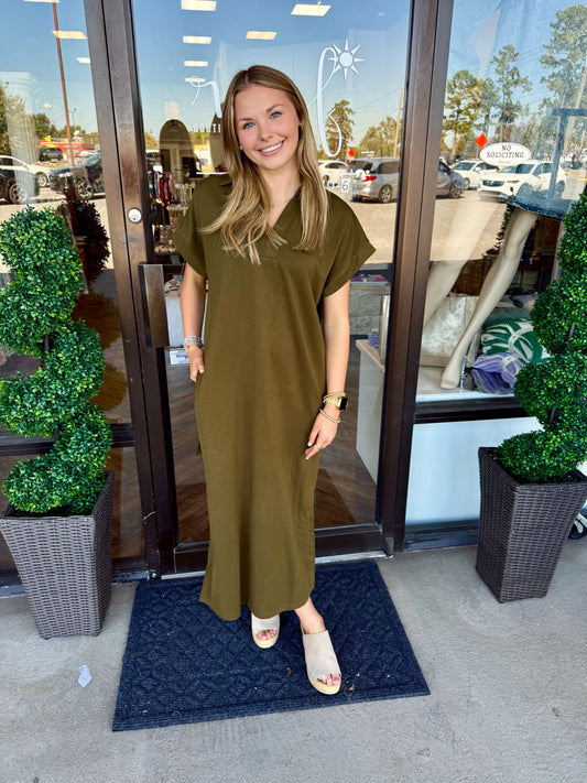 Buttery Soft Olive Collar Midi Dress