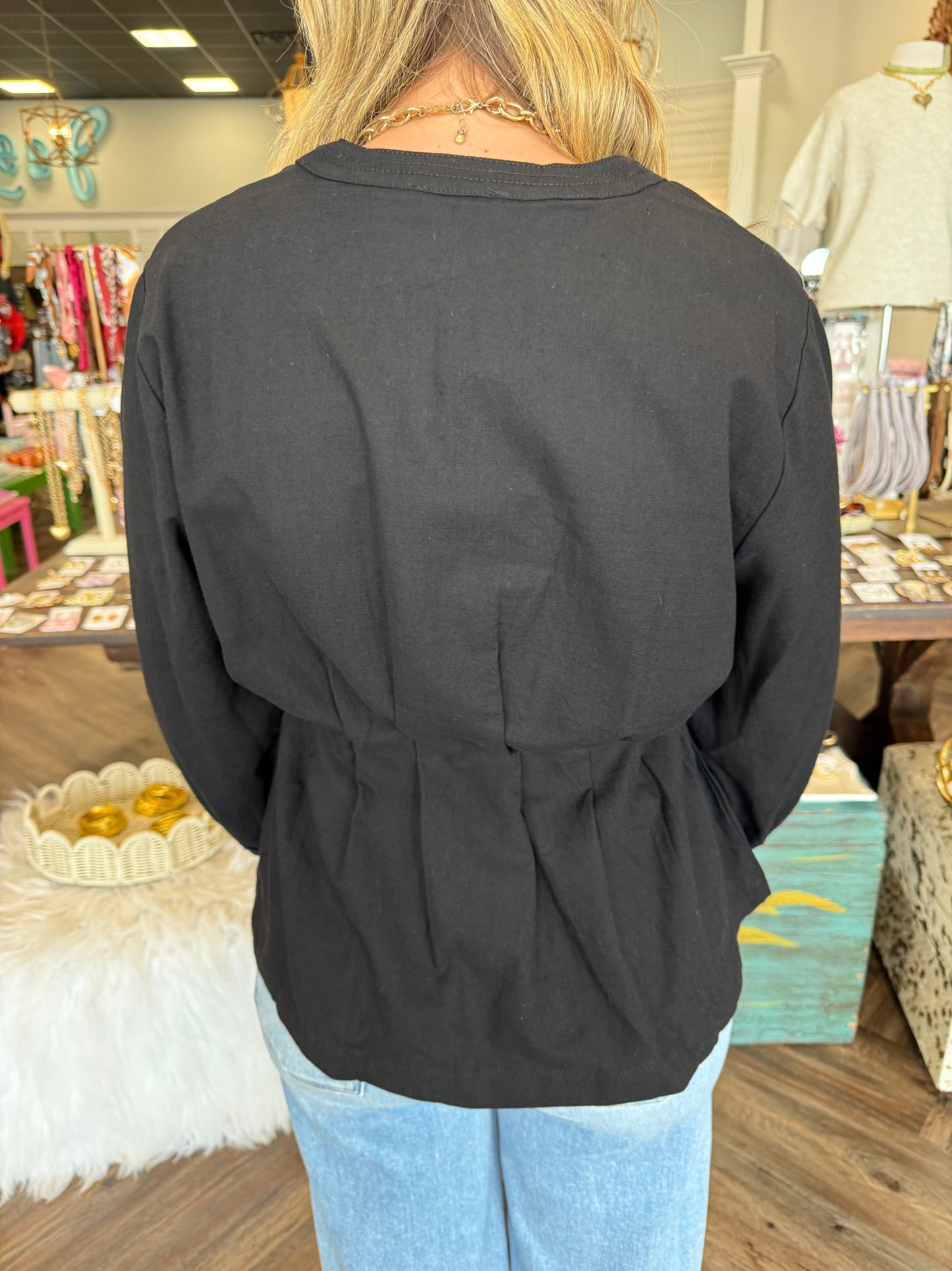 Amber Cinched Blouse: Black