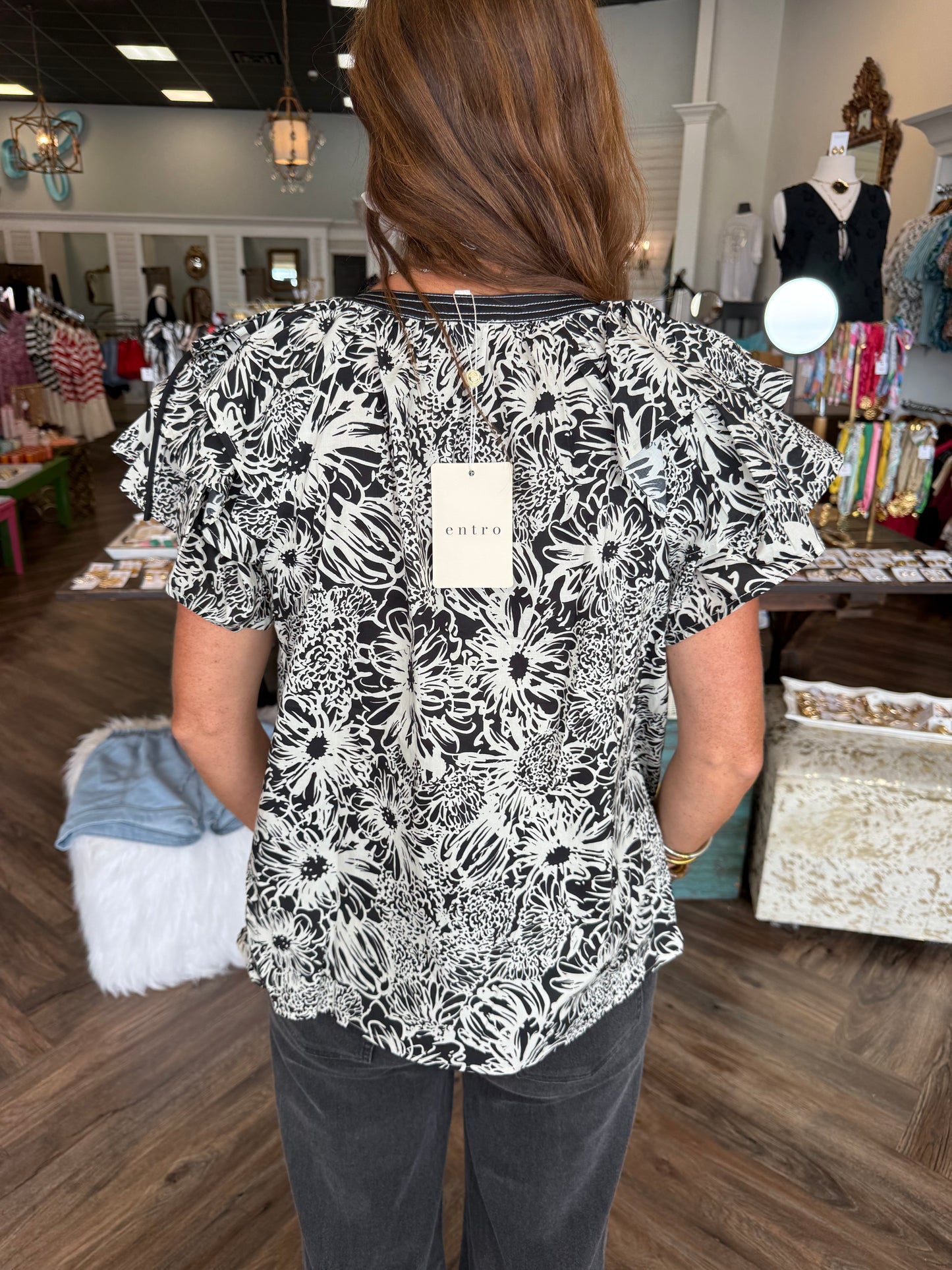 Black and White Flower Top