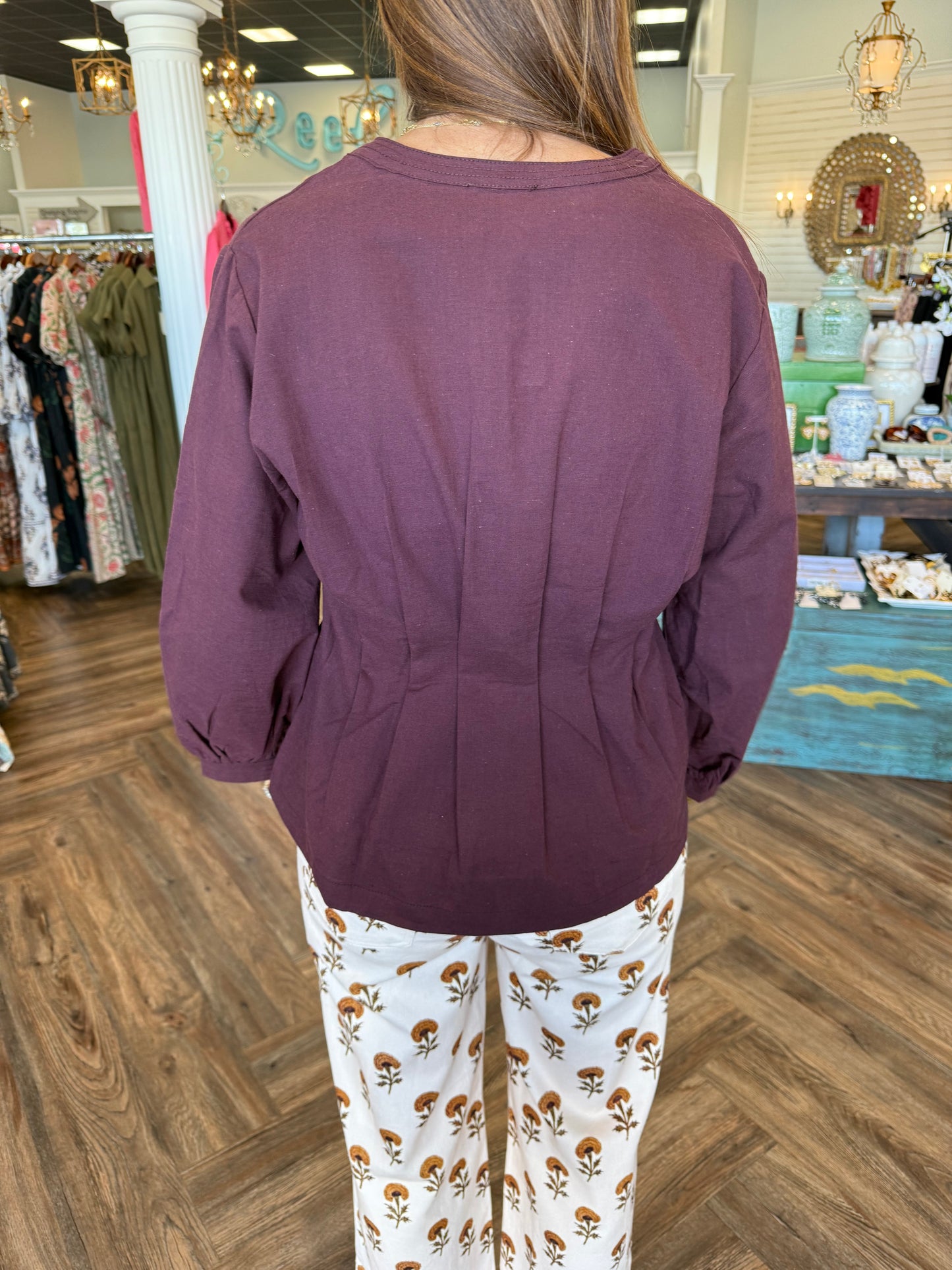 Amber Cinched Blouse: Brown