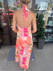 Halter Floral Satin Maxi Dress