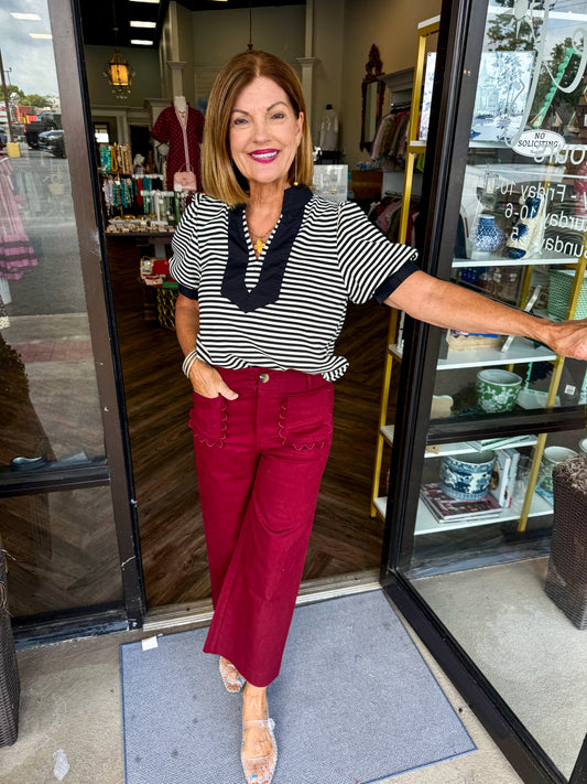 Black Striped Collar Top