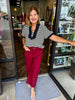 Maroon Scalloped Pocket Pants
