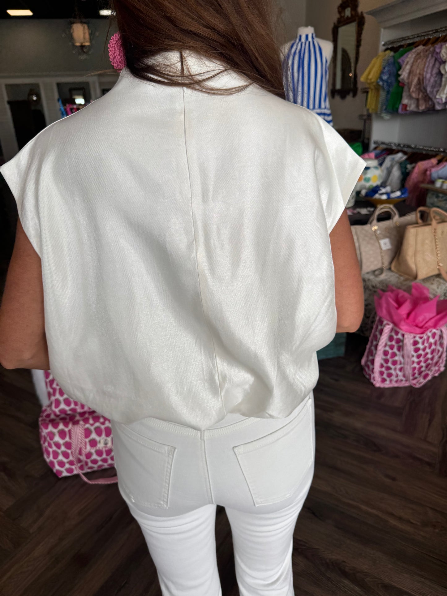 Satin Bubble Blouse: White