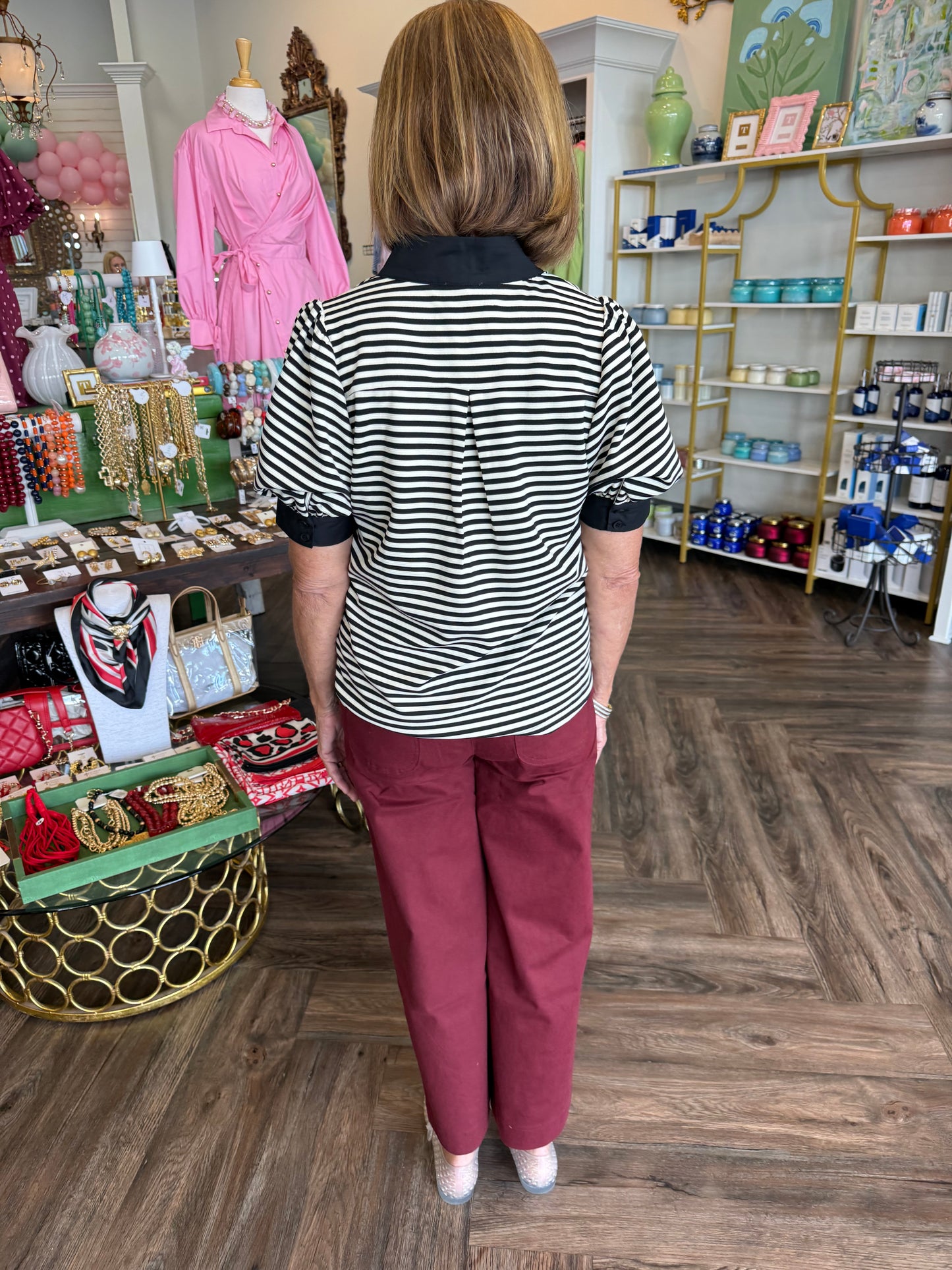 Black Striped Collar Top