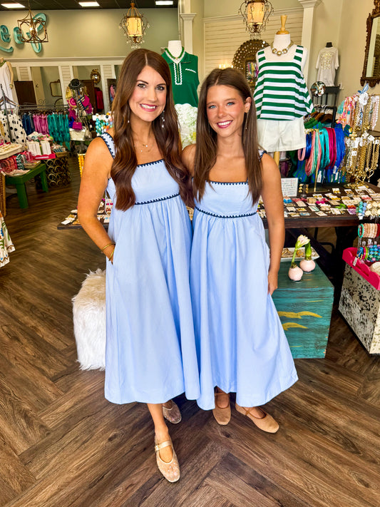 Seersucker Baby Blue Midi Dress