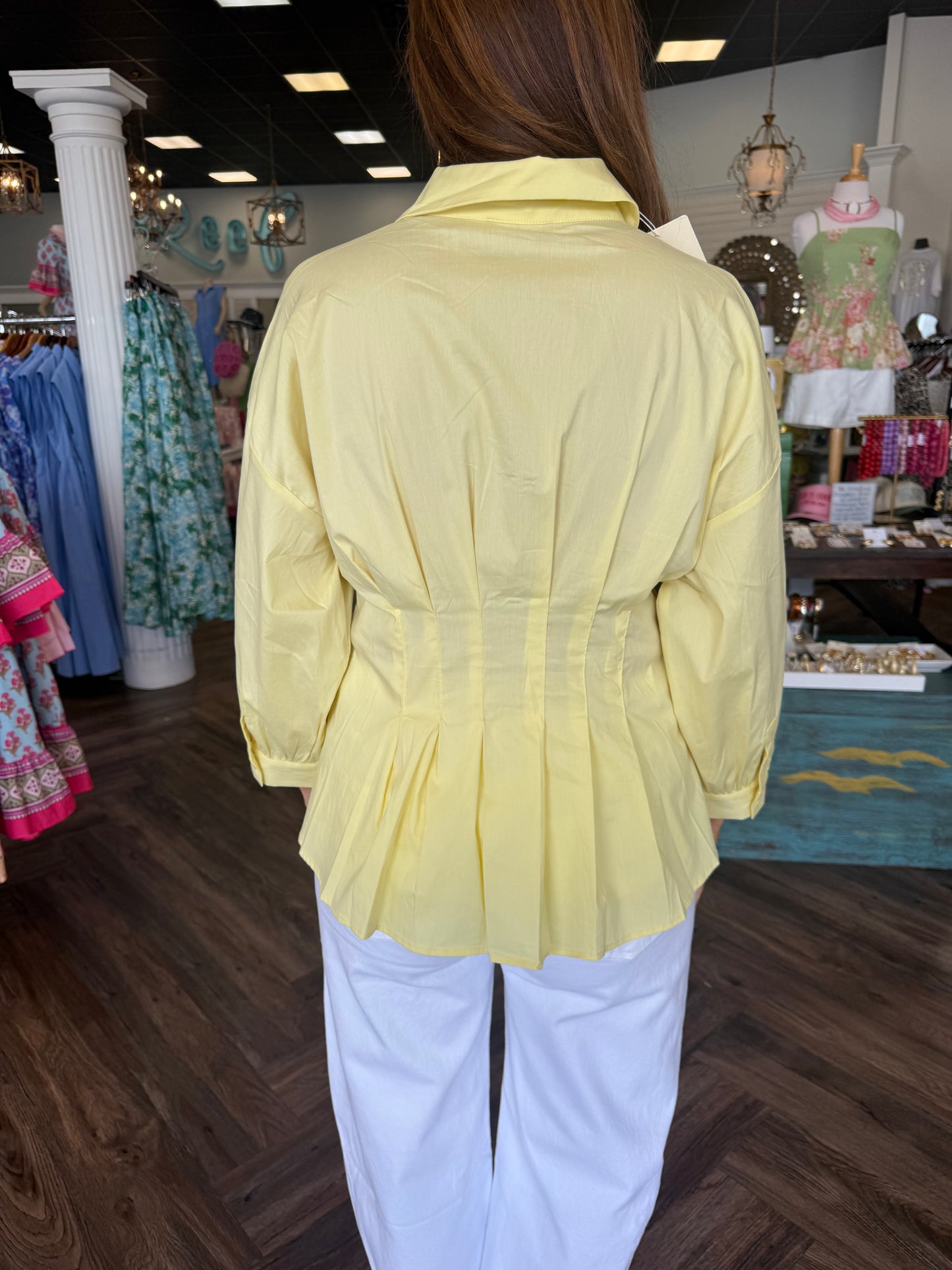Collar Button Down Top: Butter Yellow