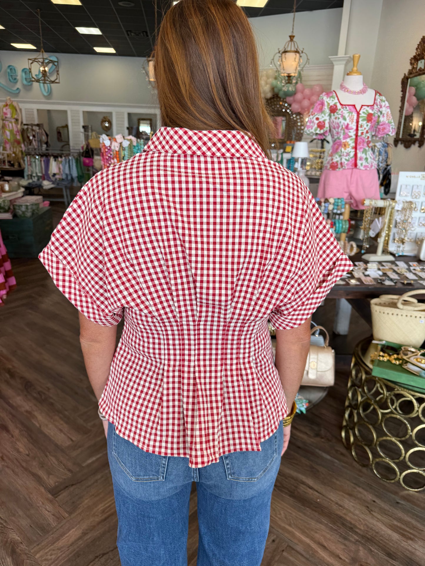 Fall Plaid Peplum Top: Red