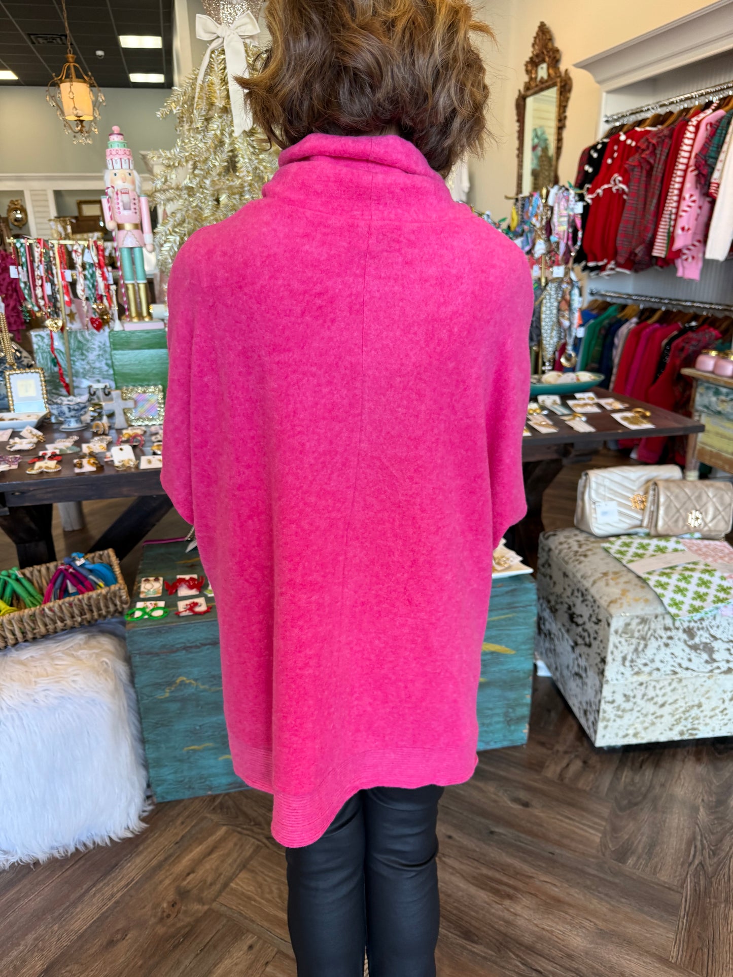 Oversized Turtleneck Sweater: Hot Pink