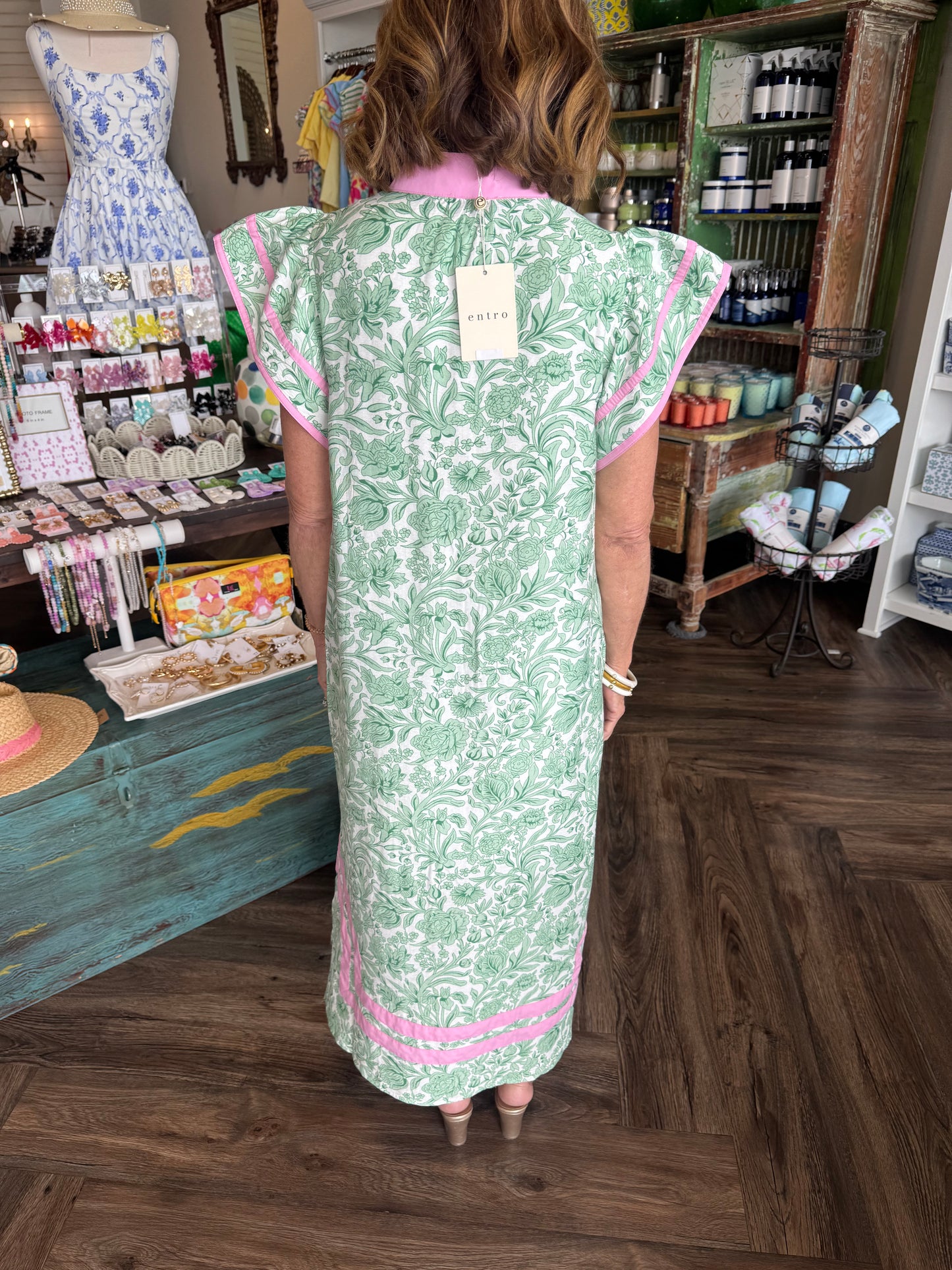 Trim Rose Midi Dress: Green